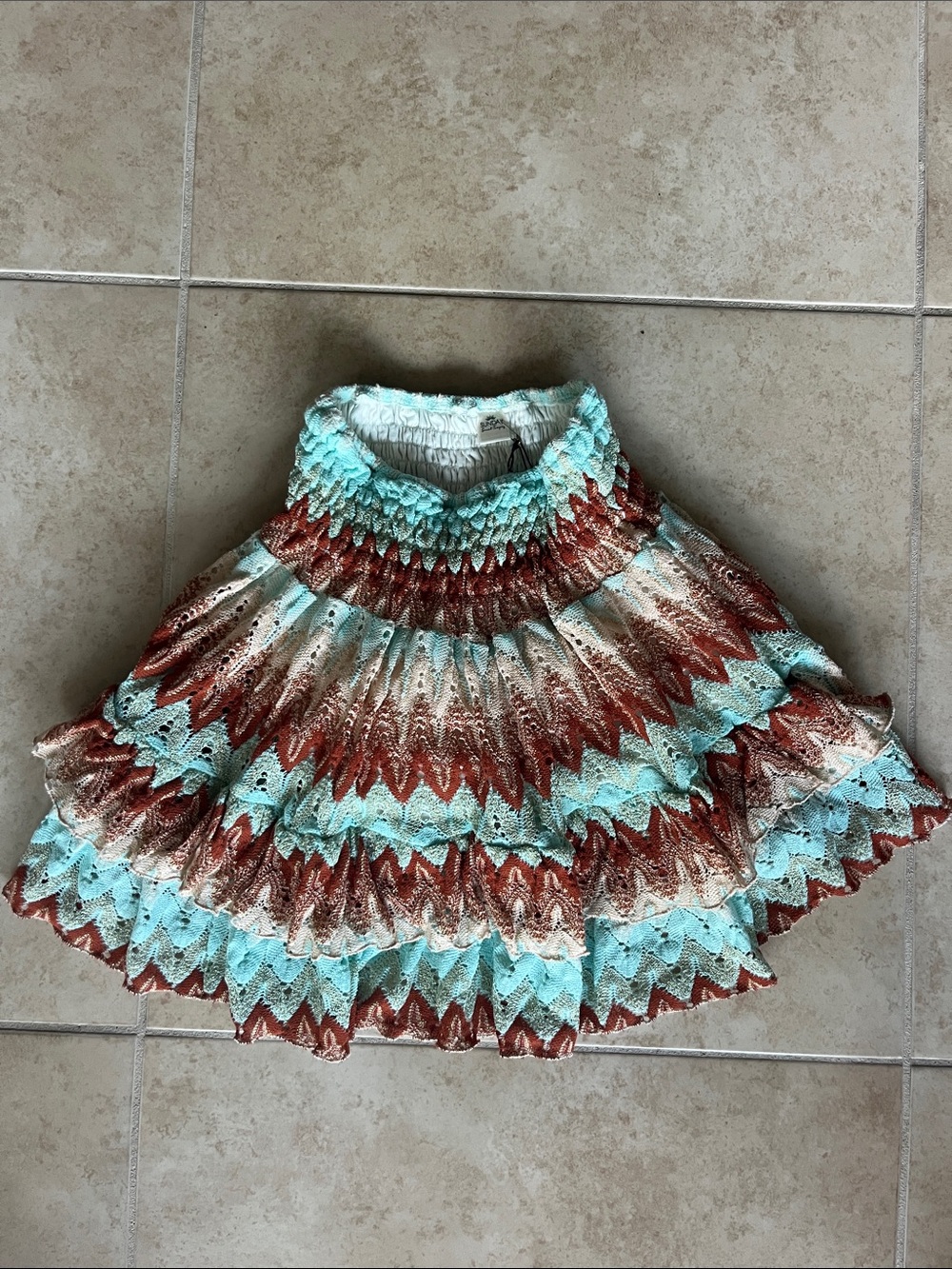 Sunday St Tropez Women’s Multicolor Crochet Tiered Skirt - Aqua & Rust